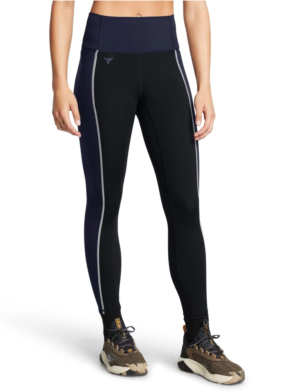 Under Armour Project Rock Lets Go Colorblock Ankle Leggings L Navy